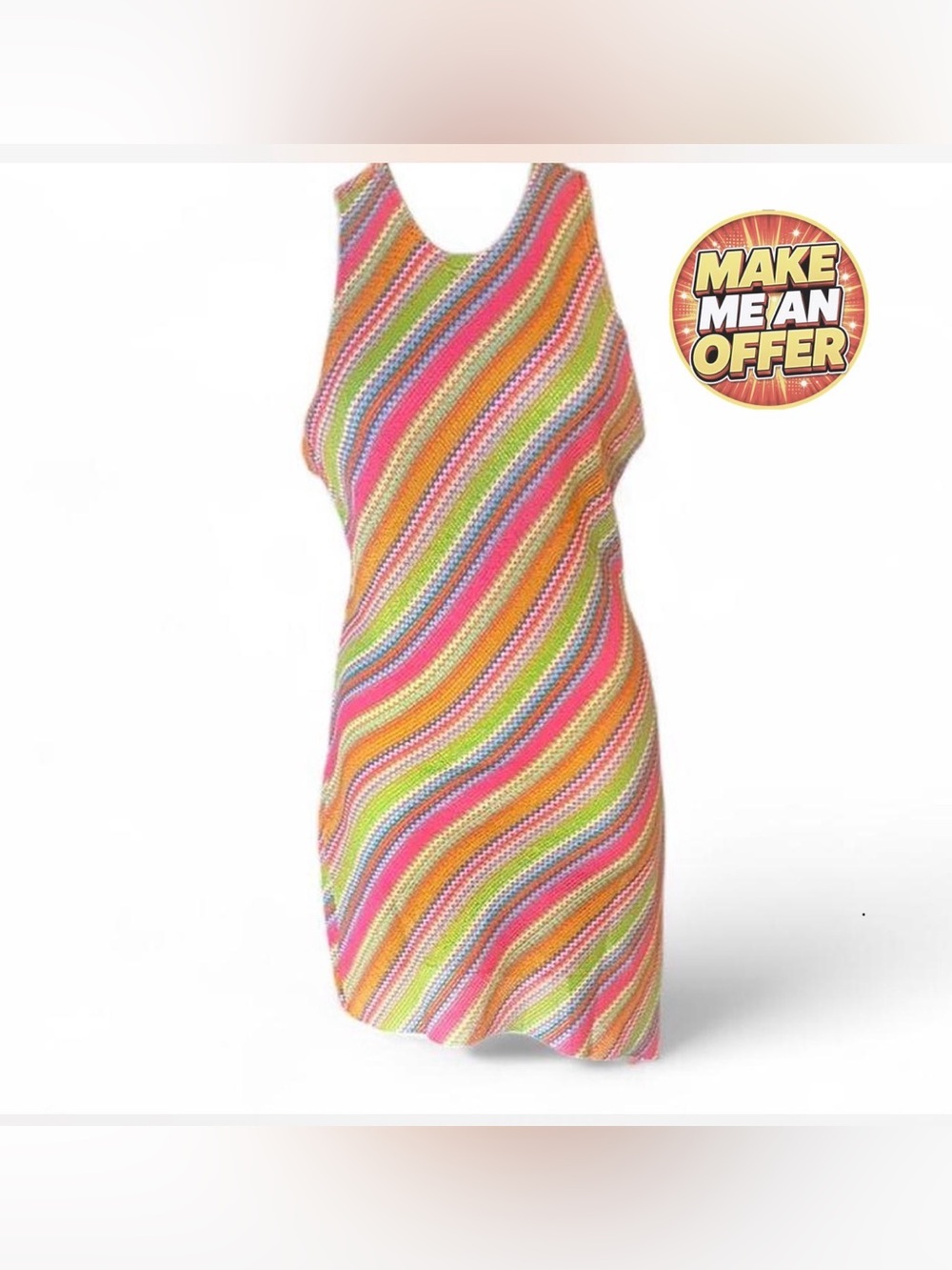 Brand New Striped Sleeveless Asymmetrical Dress (Swimsuit Cover-Up) - SZ L